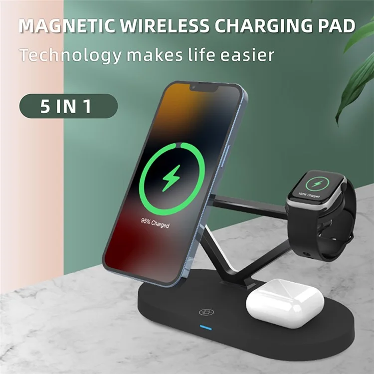 Bulk Purchasing For Apple Watch / AirPods / Cellphone Desktop Charging Stand Magnetic Wireless Charger with Night Light - Black