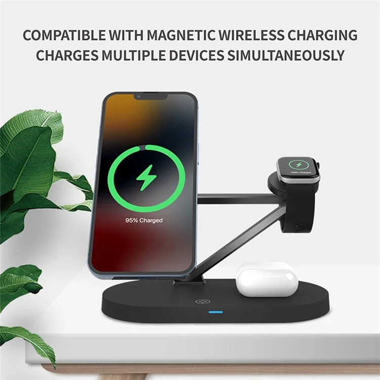 Bulk Purchasing For Apple Watch / AirPods / Cellphone Desktop Charging Stand Magnetic Wireless Charger with Night Light - Black