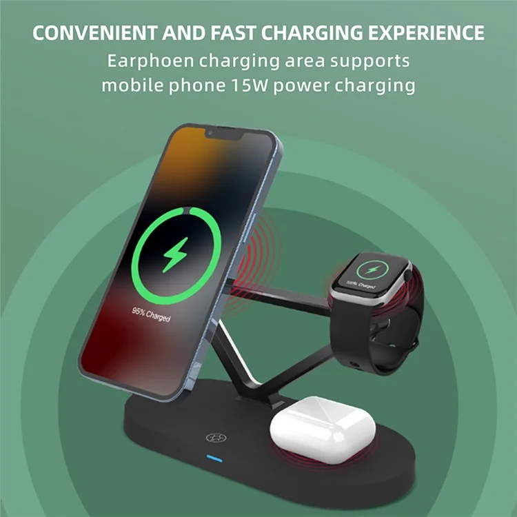 Bulk Purchasing For Apple Watch / AirPods / Cellphone Desktop Charging Stand Magnetic Wireless Charger with Night Light - Black