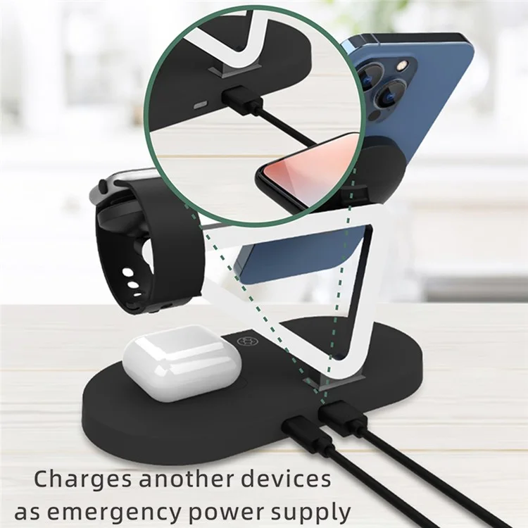 Bulk Purchasing For Apple Watch / AirPods / Cellphone Desktop Charging Stand Magnetic Wireless Charger with Night Light - Black