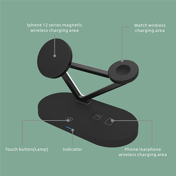 Bulk Purchasing For Apple Watch / AirPods / Cellphone Desktop Charging Stand Magnetic Wireless Charger with Night Light - Black