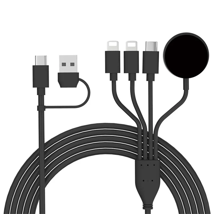 For Apple Watch Round Wireless Charging Dock with Type-C+USB to Type-C+Dual 8-Pin Charging Cable (1.8m)