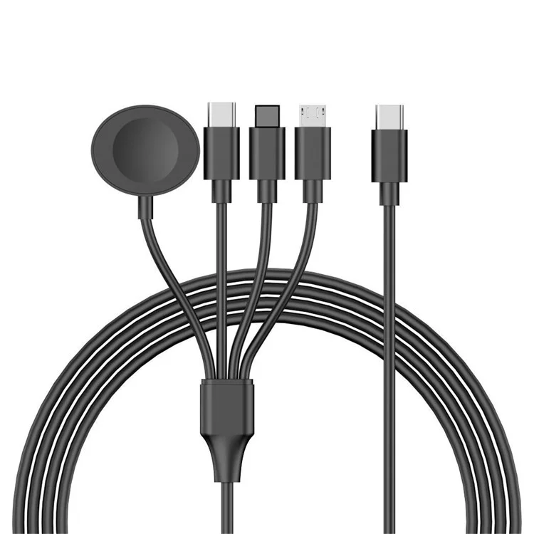 122cm Type-C zu Type-C / 8-polig / Micro / für iWatch Oval Wireless Charger Phone Watch 4-in-1 Ladekabel - Schwarz