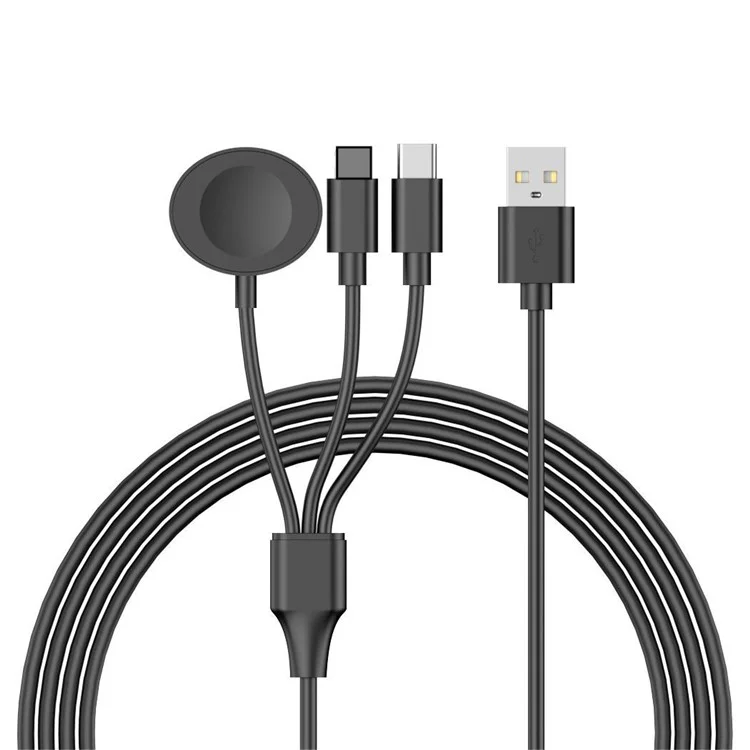 122cm USB to Type-C  /  iP  /  for Apple Watch Oval Wireless Charging Dock Splitter Cable - Black