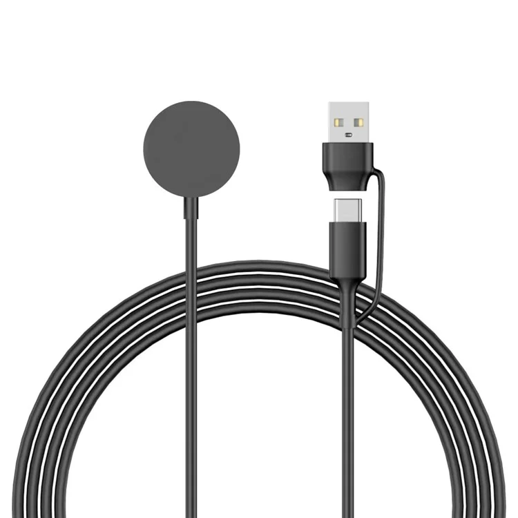 Cavo da 1 m per Apple Watch, caricabatterie con spina USB/Type-C, base di ricarica wireless circolare - Nero