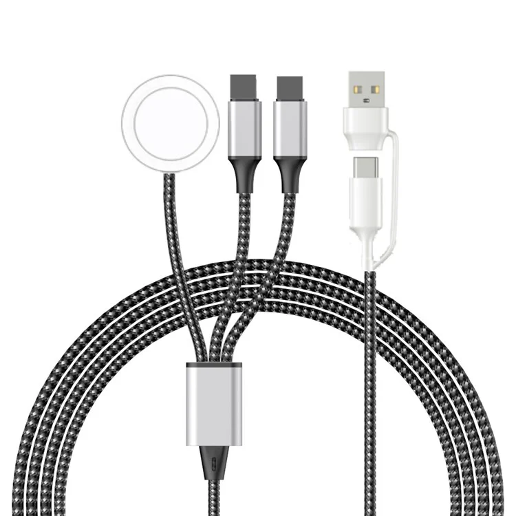 For Apple Watch Round Wireless Charging Dock with Type-C+USB to Dual 8-Pin Charging Cable for iPhone