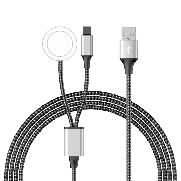 1.2m USB to 8-pin / for iWatch Round Wireless Charge Dock 2-in-1 Phone Watch Braided Charging Cord