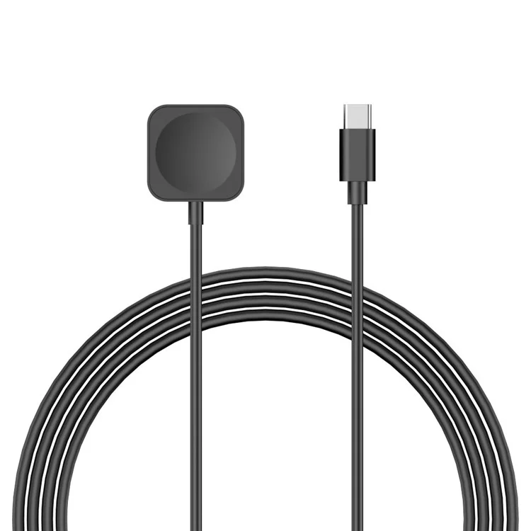 For Apple Watch 1m Type-C Charging Cable Smartwatch Square Wireless Charging Dock - Black