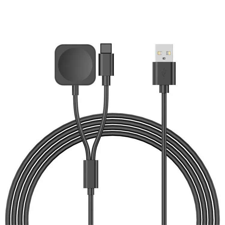 Chargeur sans fil carré 2 en 1 pour iWatch avec câble de charge 8 broches pour iPhone - Noir