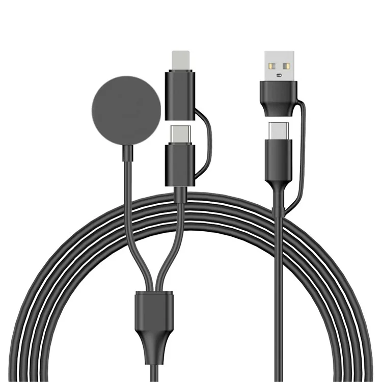 122cm USB / Type-C a Type-C / iP / Dock di ricarica wireless rotondo per caricatore splitter Apple Watch - Nero