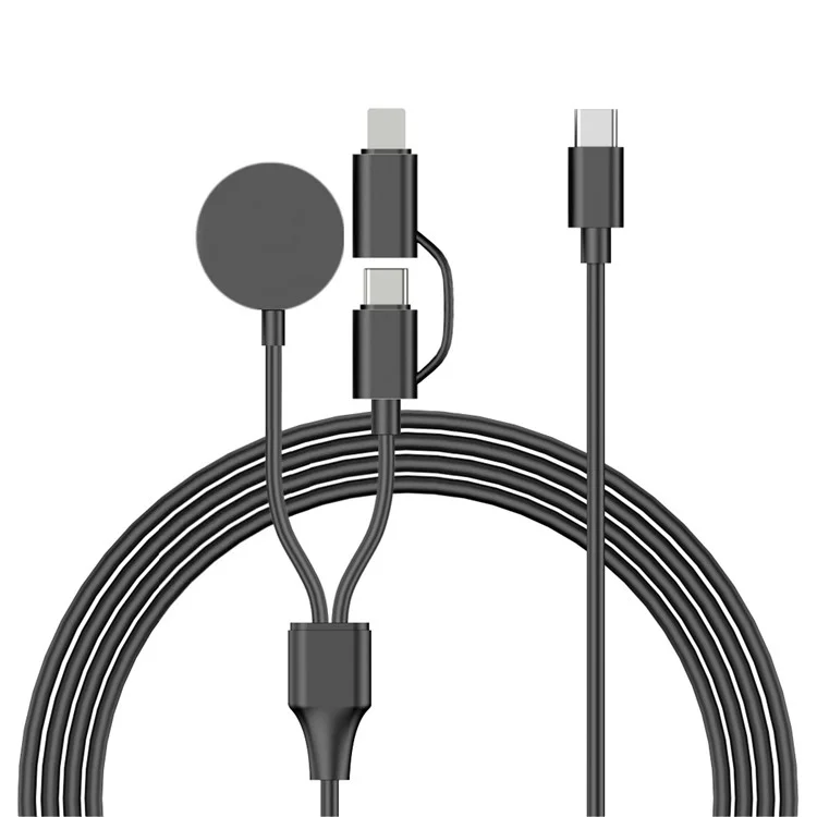 Para Apple Watch Round Wireless Charging Dock com Cabo de Carregamento USB-C para USB-C+8-Pin - Preto