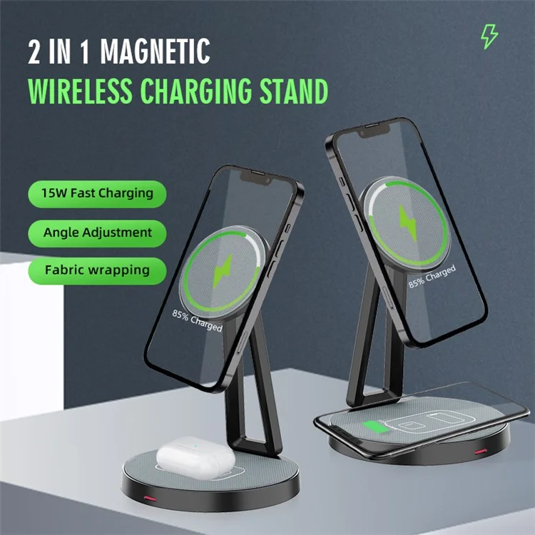 Bulk Purchasing Z6 For AirPods / Cellphone 2-in-1 Magnetic Wireless Charger Desktop Charging Stand - Black