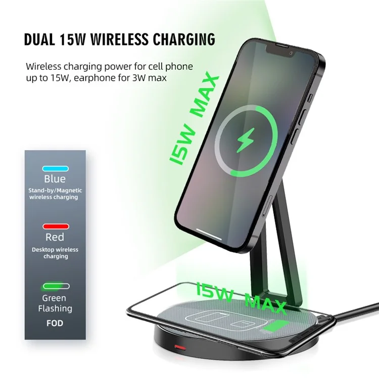 Bulk Purchasing Z6 For AirPods / Cellphone 2-in-1 Magnetic Wireless Charger Desktop Charging Stand - Black