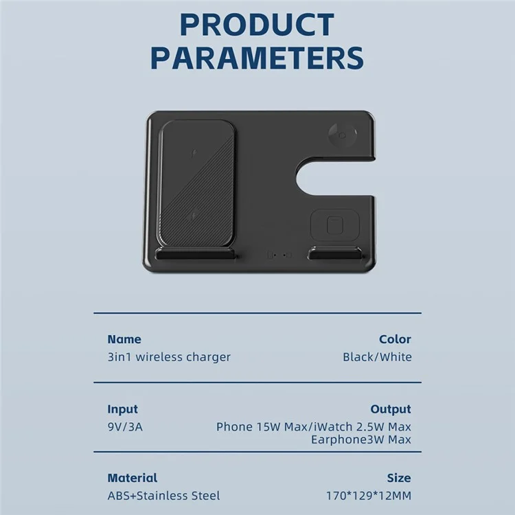 Bulk Buy Z4 For Apple Watch / AirPods / Cellphone 3-in-1 Faltbares Ladegerät 15W Magnetisches Kabelloses Ladegerät - Schwarz