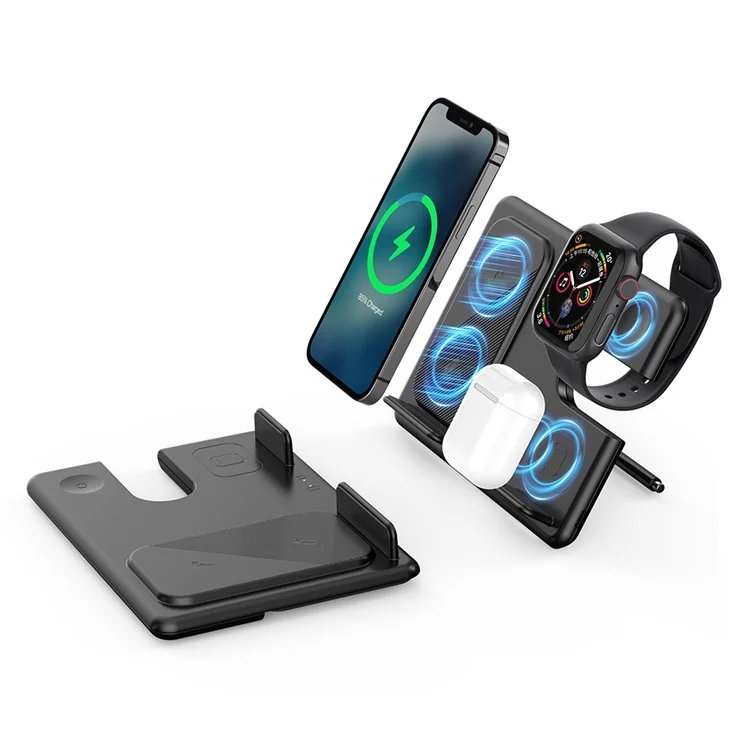Bulk Buy Z4 For Apple Watch / AirPods / Cellphone 3-in-1 Faltbares Ladegerät 15W Magnetisches Kabelloses Ladegerät - Schwarz