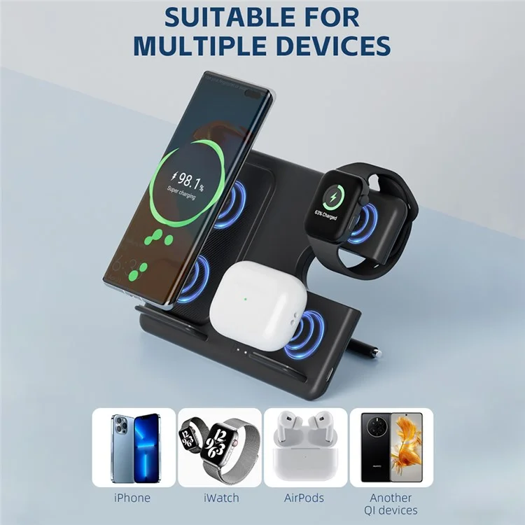 Bulk Buy Z4 For Apple Watch / AirPods / Cellphone 3-in-1 Faltbares Ladegerät 15W Magnetisches Kabelloses Ladegerät - Schwarz