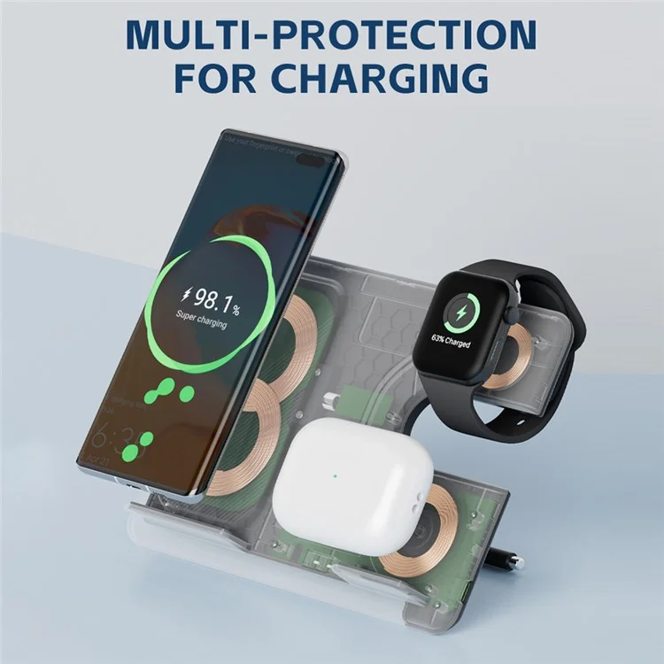 Bulk Buy Z4 For Apple Watch / AirPods / Cellphone 3-in-1 Faltbares Ladegerät 15W Magnetisches Kabelloses Ladegerät - Schwarz