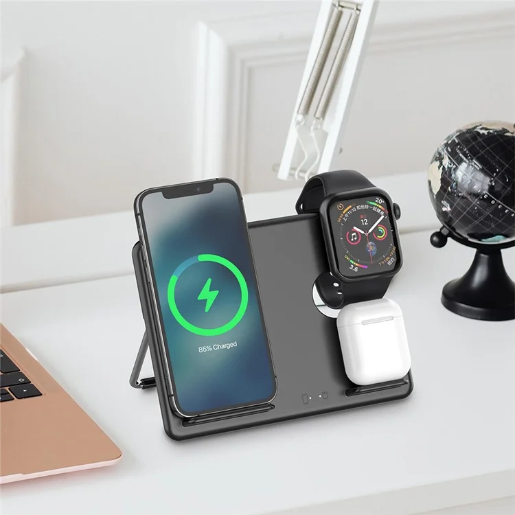 Bulk Buy Z4 For Apple Watch / AirPods / Cellphone 3-in-1 Faltbares Ladegerät 15W Magnetisches Kabelloses Ladegerät - Schwarz