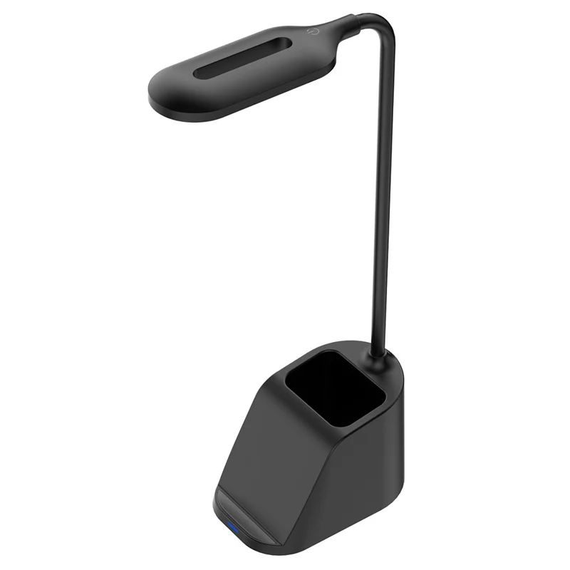 HT-507 3-in-1 Eye Protection LED Desk Lamp 15W Phone Wireless Charger Pen Holder - Black