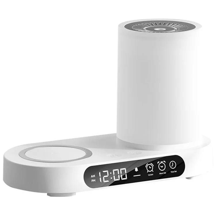 Humidificateur d'air à arôme T32 avec veilleuse Bluetooth Enceinte Horloge numérique Chargeur sans fil - Blanc