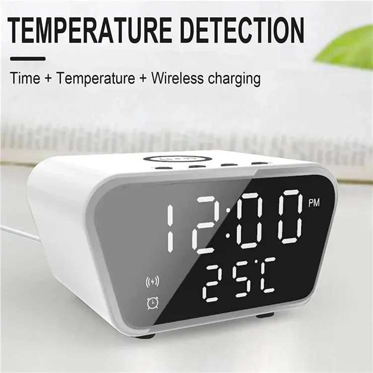 HT-301 Alarm Clock Wireless Charger 15W Fast Charging Station for Bedroom Bedside - Black