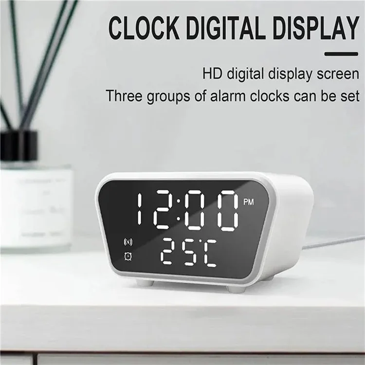 HT-301 Alarm Clock Wireless Charger 15W Fast Charging Station for Bedroom Bedside - Black