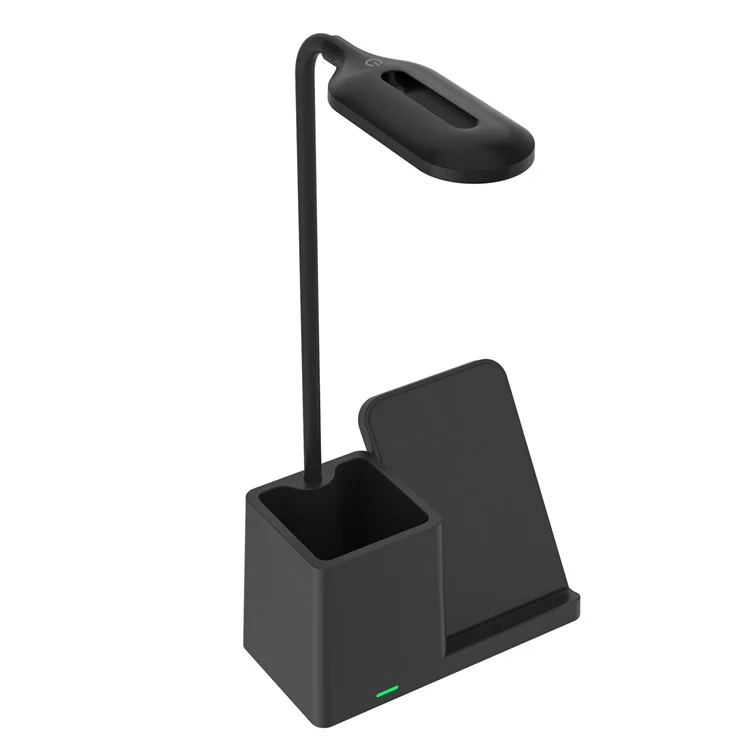 Carregador Sem Fio Suporte para Telefone 3 em 1 15W com Lâmpada de Mesa LED Gooseneck - Preto