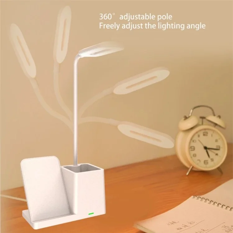 Carregador Sem Fio Suporte para Telefone 3 em 1 15W com Lâmpada de Mesa LED Gooseneck - Preto