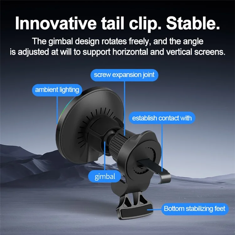 OJD-121 For iPhone 15W Magnetic Wireless Charger Car Air Vent Phone Charging Stand with Ambient Light