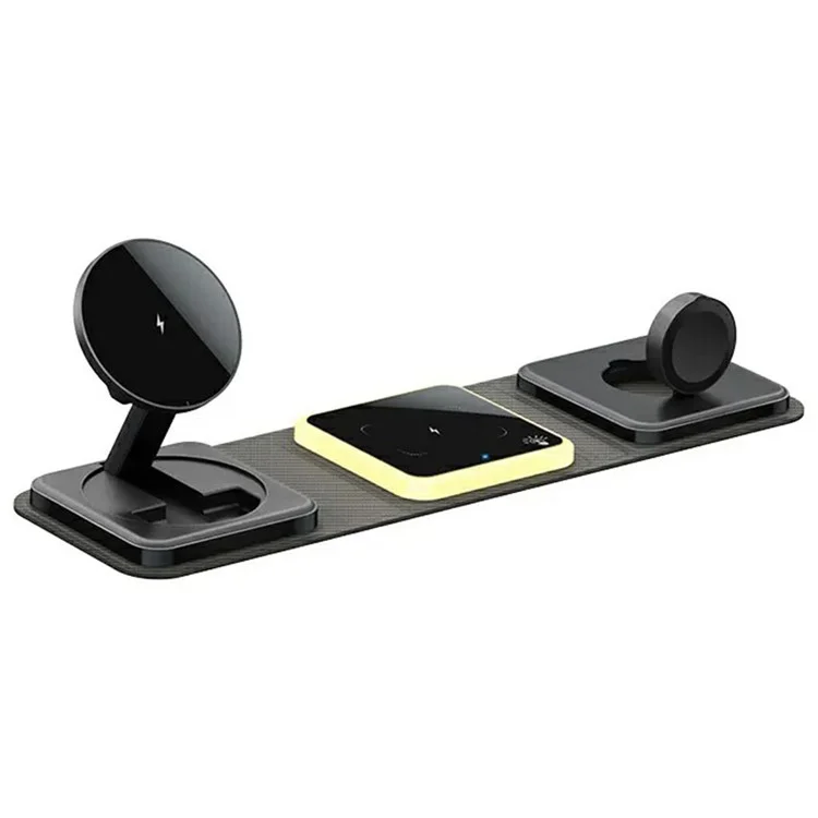 OJD-116B For Apple Watch / AirPods / Mobile Phone 3-in-1 Charging Stand Night Light Foldable 15W Magnetic Wireless Charger