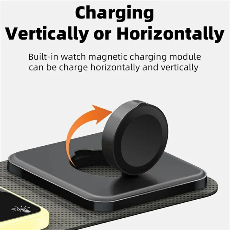 OJD-116B For Apple Watch / AirPods / Mobile Phone 3-in-1 Charging Stand Night Light Foldable 15W Magnetic Wireless Charger