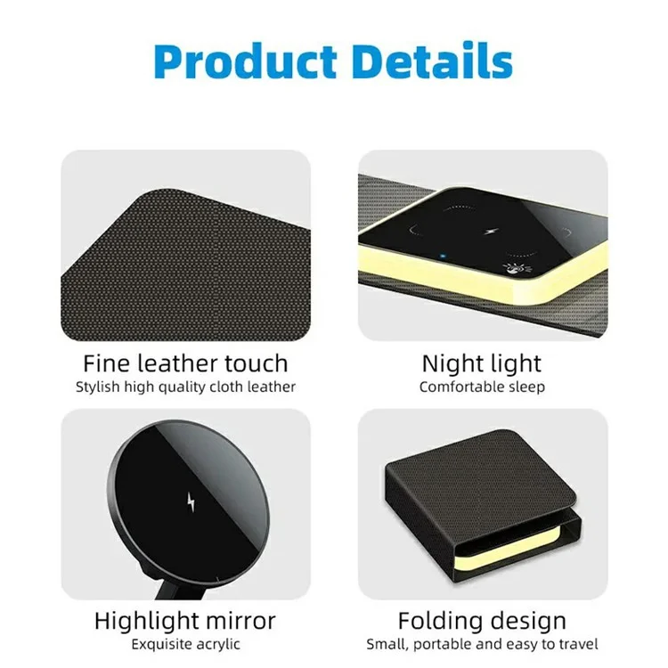 OJD-116B For Apple Watch / AirPods / Mobile Phone 3-in-1 Charging Stand Night Light Foldable 15W Magnetic Wireless Charger