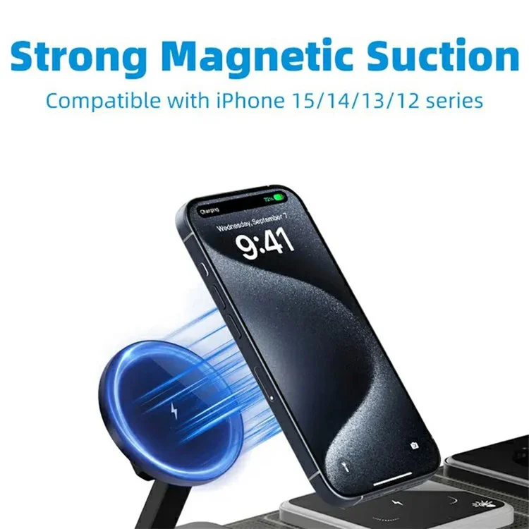 OJD-116B For Apple Watch / AirPods / Mobile Phone 3-in-1 Charging Stand Night Light Foldable 15W Magnetic Wireless Charger