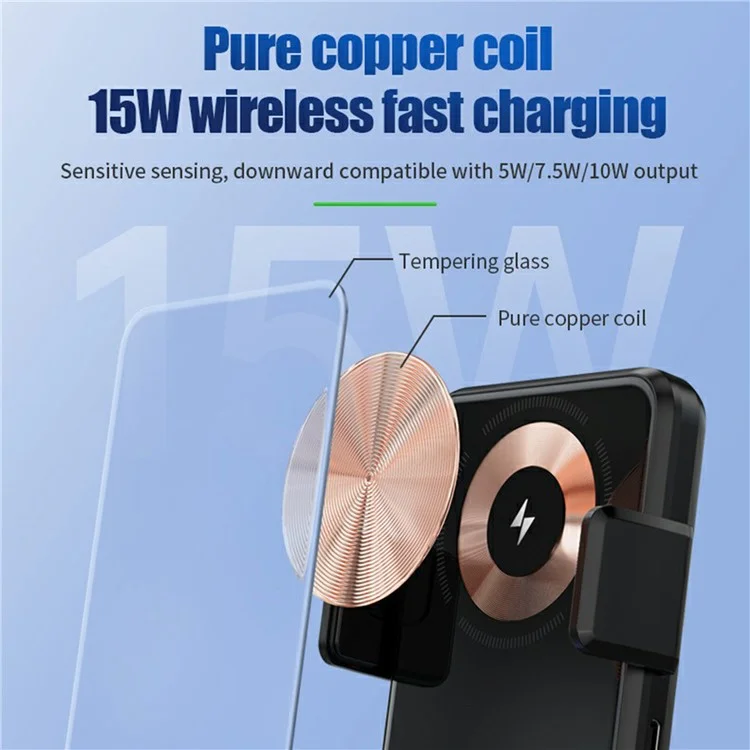 YR-1 5000mAh Power Bank 15W Phone Wireless Charger Bluetooth-compatible Shutter Shooting Handle - Black