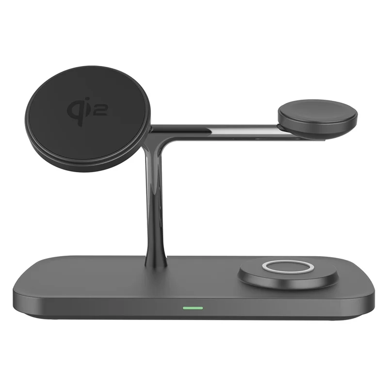 T255 Qi2 15W Magnetic Wireless Charger Watch Earphone Cellphone 3 in 1 Desktop Charging Stand - Black