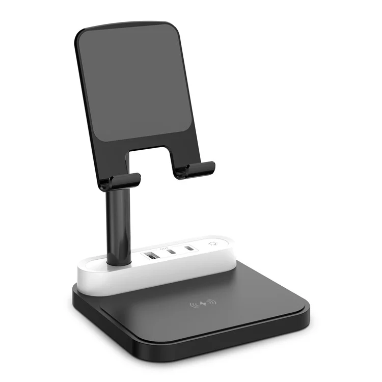 HT-531 15W Wireless Charger mit Nachtlicht Telefonhalterung USB + Type-C Stromsteckdose - Schwarz