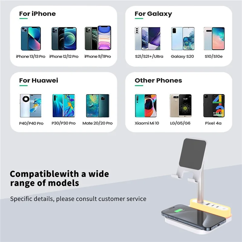 HT-531 15W Wireless Charger with Night Light Phone Bracket USB + Type-C Power Socket - White