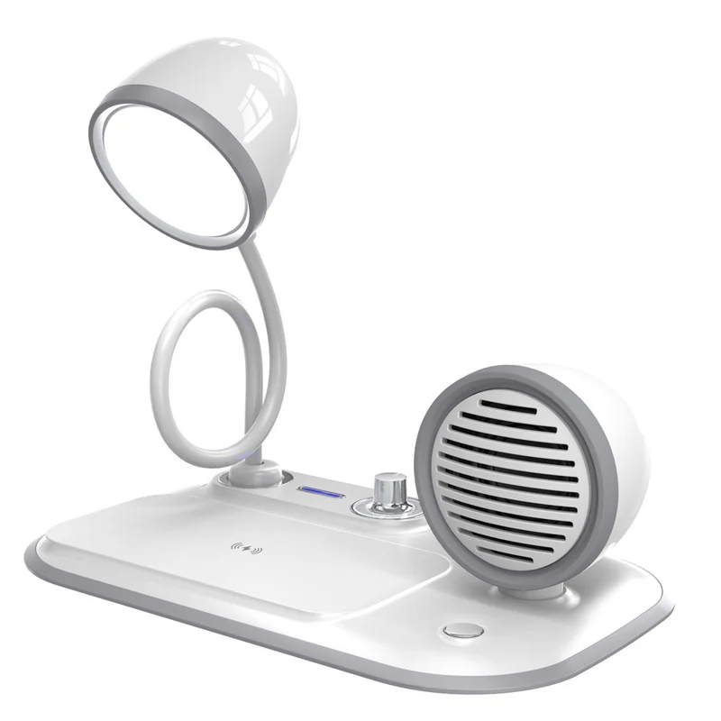 HT-310 3-in-1 15W Wireless Charger 3 Light Modes LED Desk Lamp with Bluetooth-compatible Speaker - White