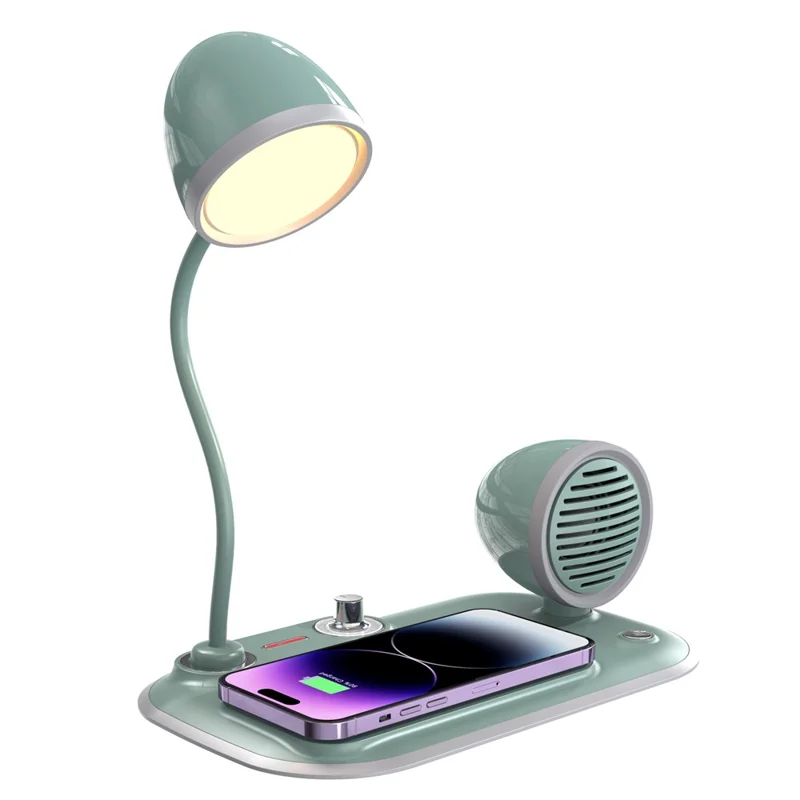 HT-310 3-in-1 15W Wireless Charger 3 Light Modes LED Desk Lamp with Bluetooth-compatible Speaker - Blackish Green