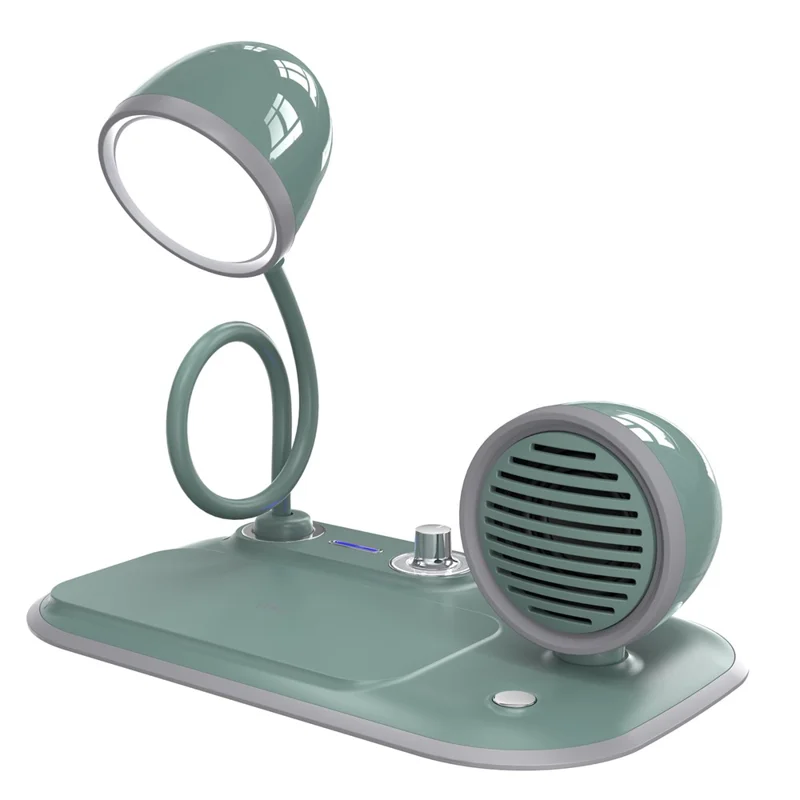 HT-310 3-in-1 15W Wireless Charger 3 Light Modes LED Desk Lamp with Bluetooth-compatible Speaker - Blackish Green
