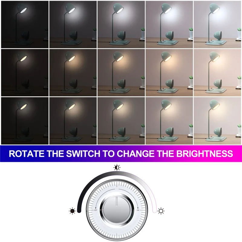 HT-310 3-in-1 15W Wireless Charger 3 Light Modes LED Desk Lamp with Bluetooth-compatible Speaker - Blackish Green