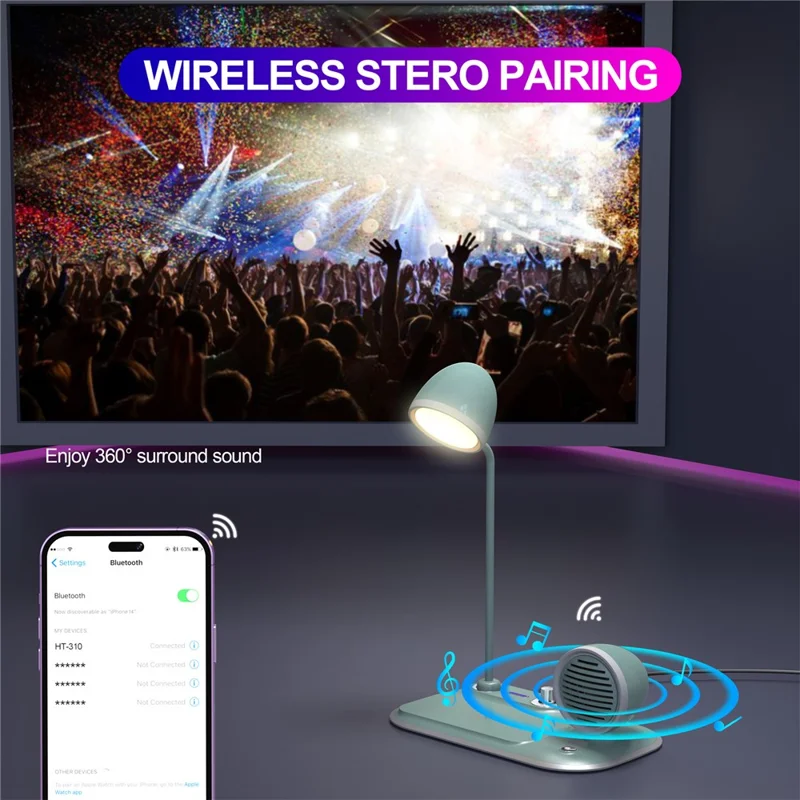 HT-310 3-in-1 15W Wireless Charger 3 Light Modes LED Desk Lamp with Bluetooth-compatible Speaker - Blackish Green