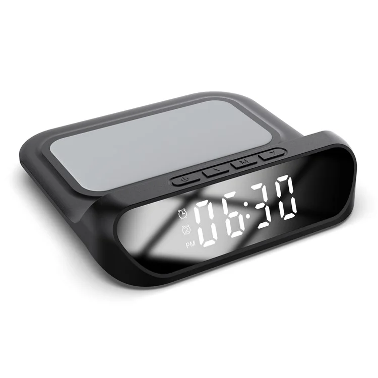 HT-331 2-in-1 15W Desktop Wireless Charger Dimmable Alarm Clock with Snooze Function - Schwarz