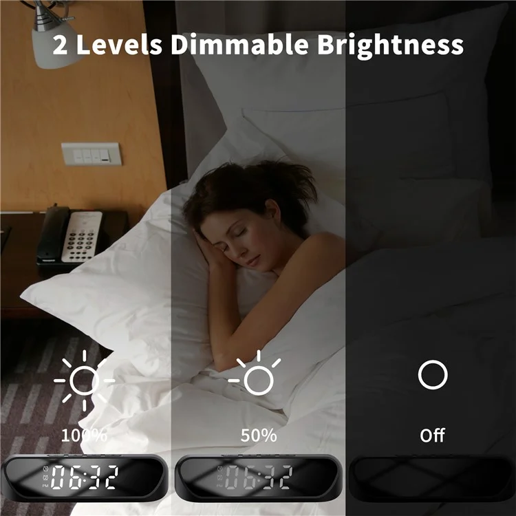 HT-331 2-in-1 15W Desktop Wireless Charger Dimmable Alarm Clock with Snooze Function - Schwarz