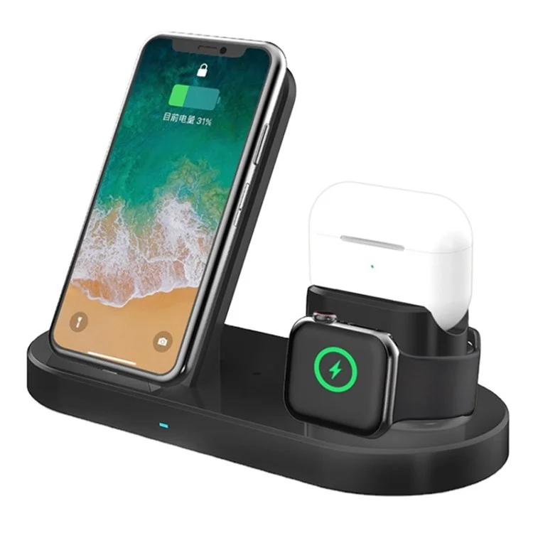 3-In-1 15W Wireless Charger Charging Pad Stand für Airpods, Mobiltelefon, Uhr - Schwarz