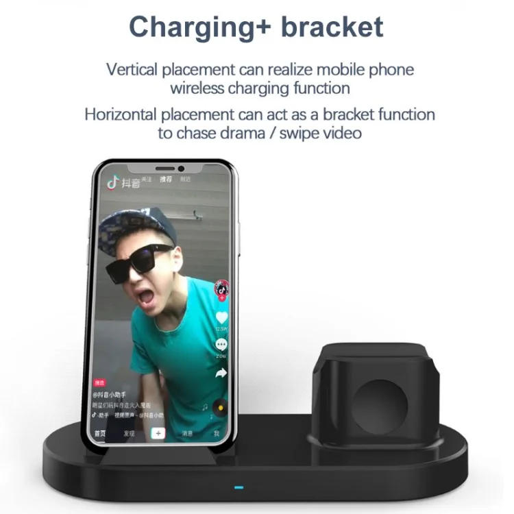 3-In-1 15W Wireless Charger Charging Pad Stand für Airpods, Mobiltelefon, Uhr - Schwarz