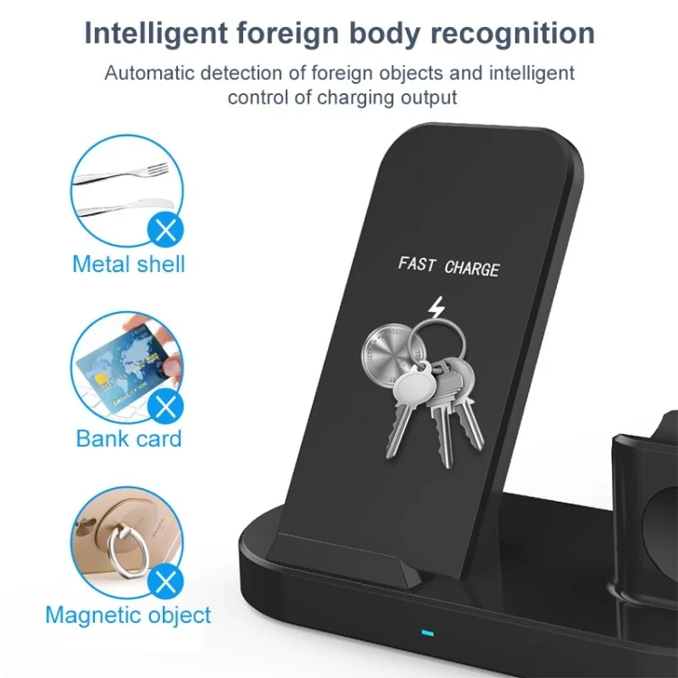 3-In-1 15W Wireless Charger Charging Pad Stand für Airpods, Mobiltelefon, Uhr - Schwarz