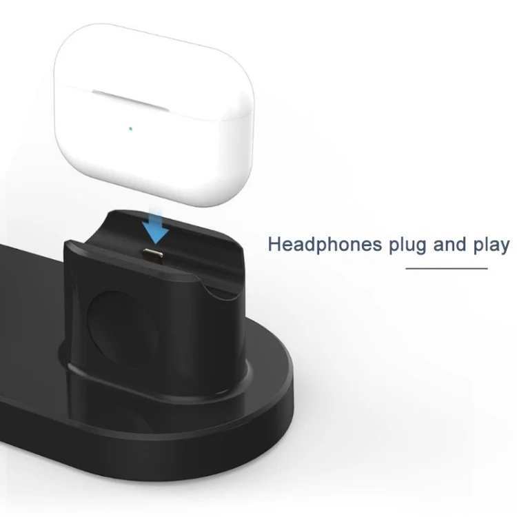 3-In-1 15W Wireless Charger Charging Pad Stand für Airpods, Mobiltelefon, Uhr - Schwarz