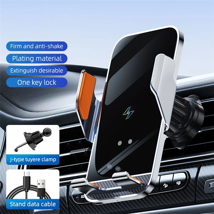 C8 15W Car Air Vent Phone Holder Wireless Charger Metal Charging Bracket - Grey