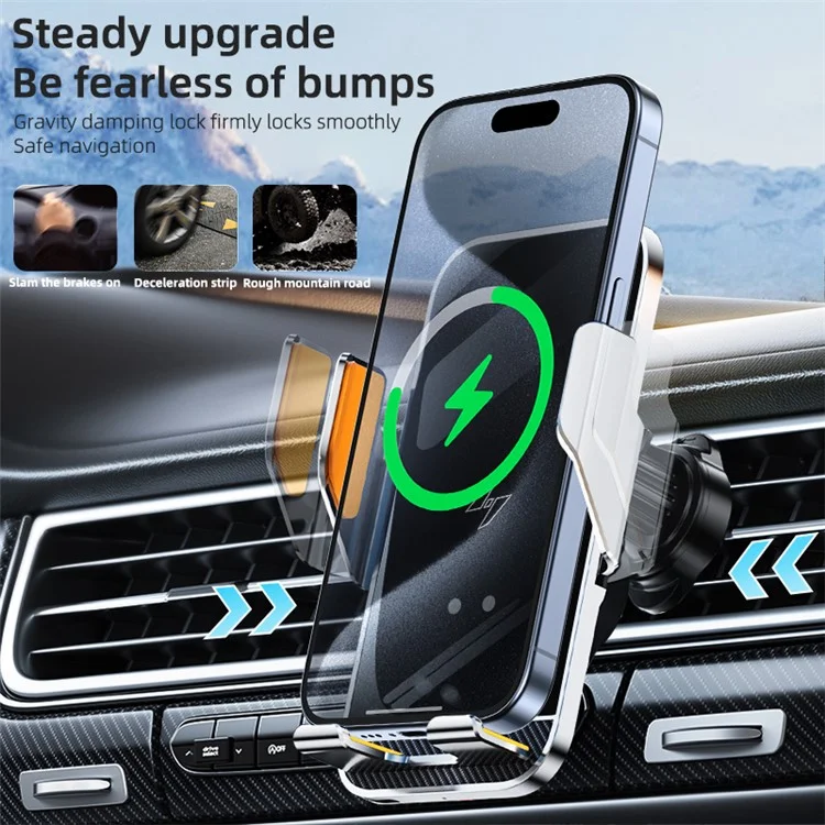 C8 15W Car Air Vent Phone Holder Wireless Charger Metal Charging Bracket - Grey